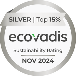 Silver Ecovadis certificate for top 15% sustainability rating awarded in November 2024.